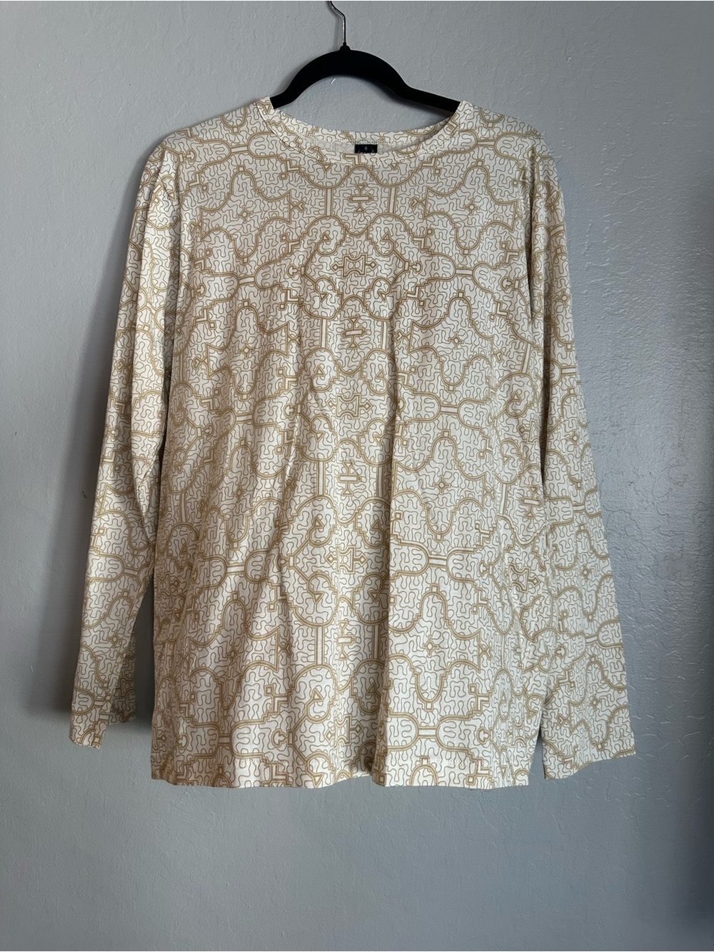 Women’s Long Sleeve Printed Crewneck Top - Cream/Gold